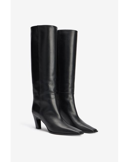 Roberto Cavalli Black Leather Boots With Mirror Snake Monogram