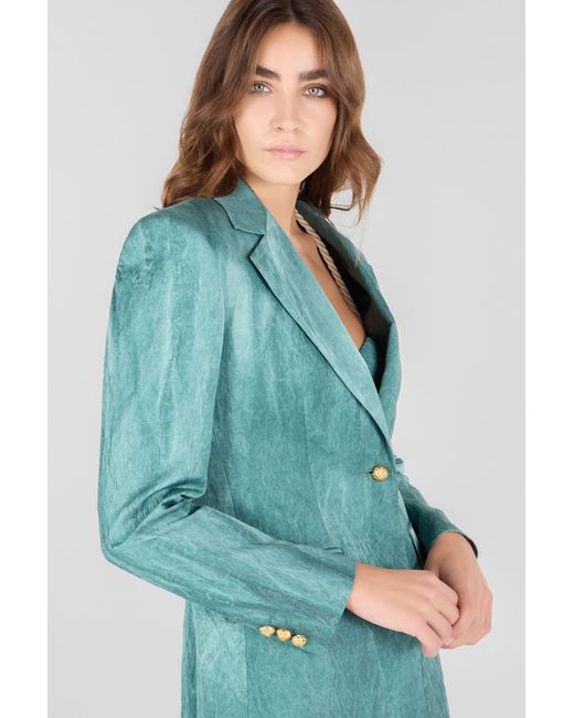 Roberto Cavalli Green Single-Breasted Structured Blazer