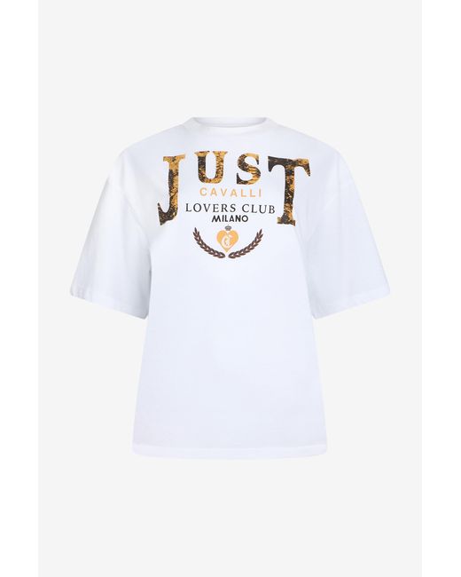 Roberto Cavalli White Lovers Club Print T-Shirt