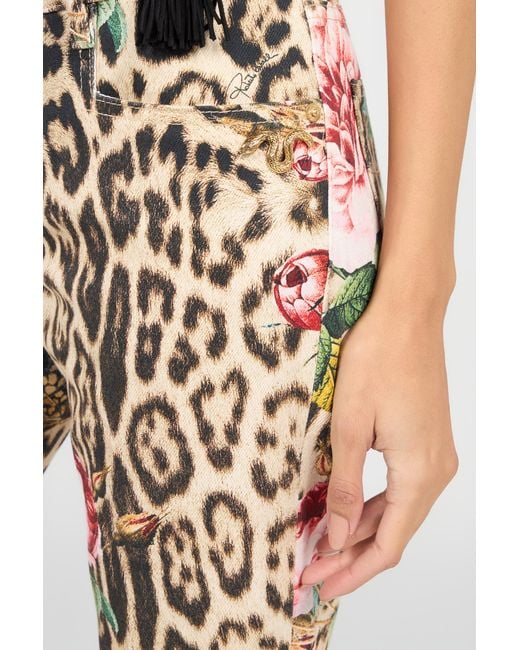 Roberto Cavalli Natural Jaguar Roses Print Flared Jeans