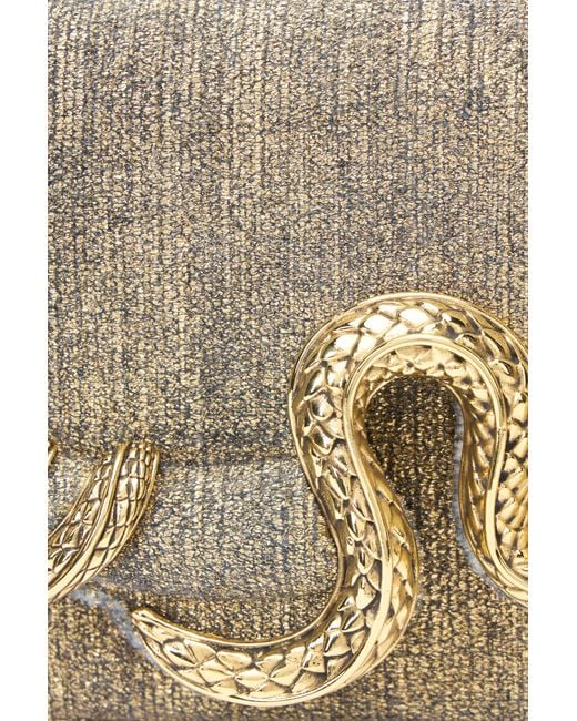 Roberto Cavalli Natural Golden Brushed-Effect Bag With Snake Motif