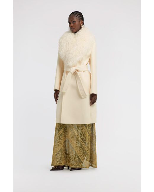 Roberto Cavalli Natural Shearling-Trimmed Coat