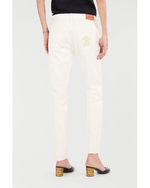 Roberto Cavalli White Hose Mit Print Python Und Charm