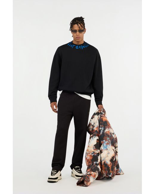 Felpa Nera Con Ricamo Logo Graffiti di Roberto Cavalli in Blue da Uomo