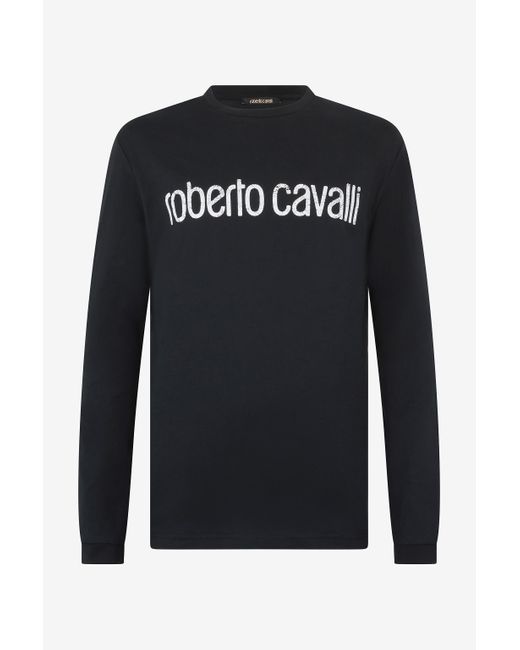 Roberto Cavalli Men's Black Long-Sleeved T-Shirt With Logo