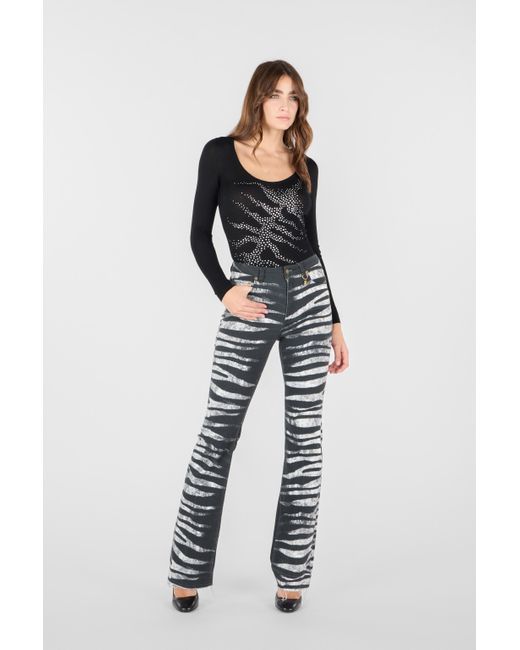 Roberto Cavalli Black Hose Mit Print Zebra