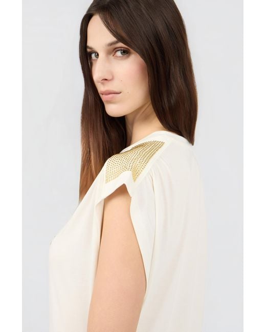 Roberto Cavalli White Ivory T-Shirt With Logo And Embellishments