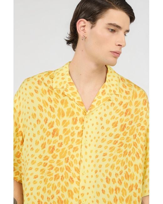 Roberto Cavalli Yellow The Jaguar Kiss Print Shirt for men