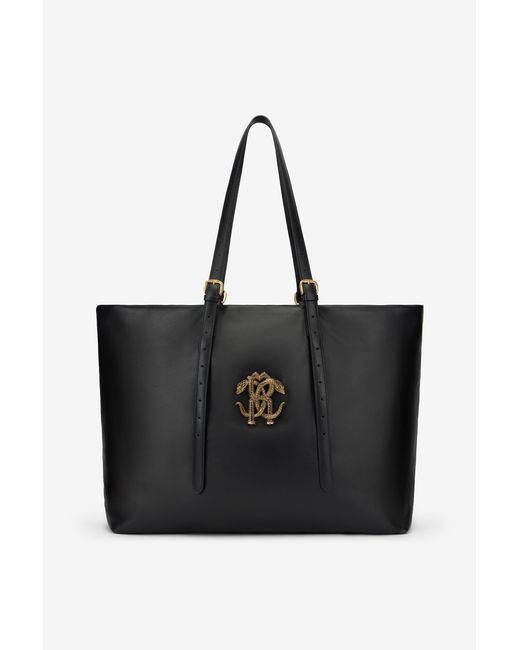Roberto Cavalli Black Leather Bag With Logo