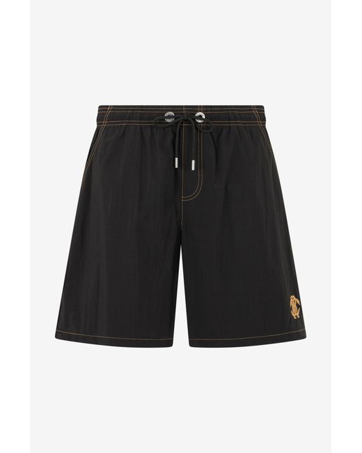 Roberto Cavalli Black Swimsuit Boxer Shorts With Contrast Stitching for men