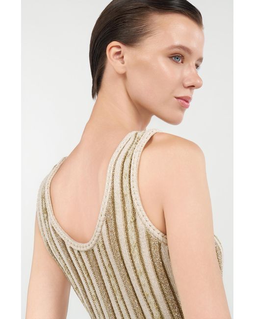 Roberto Cavalli Natural Striped Lurex Knit Top