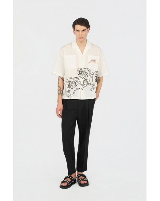 Roberto Cavalli White Ivory Shirt With Tigers And Logo for men