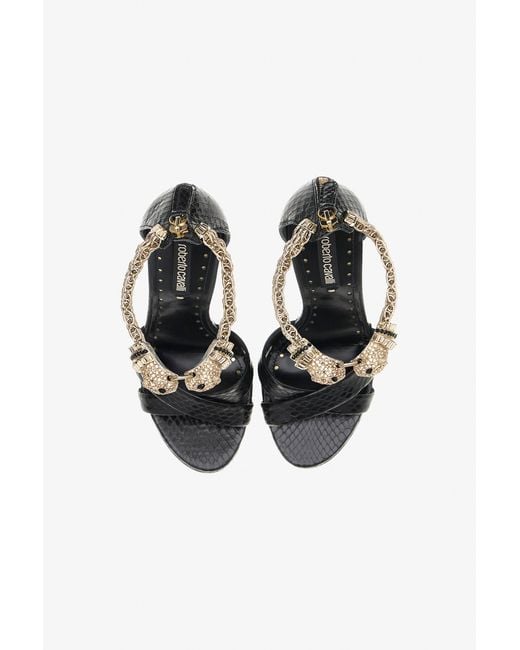 Roberto Cavalli Black Panther-Head High-Heel Sandals