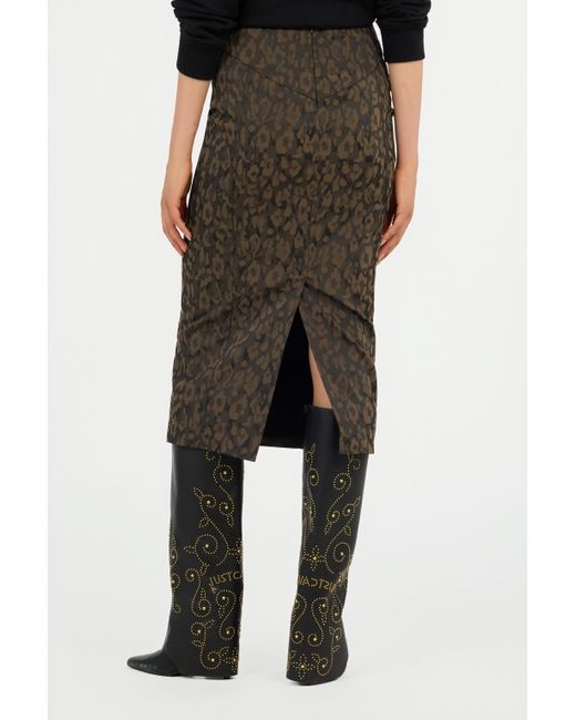 Roberto Cavalli Green Leopard Print Midi Skirt