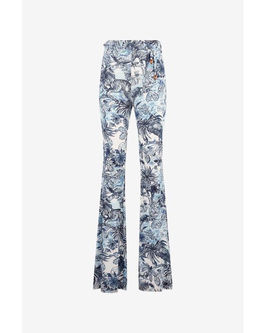 Roberto Cavalli Blue Flared Pants With All-Over Print