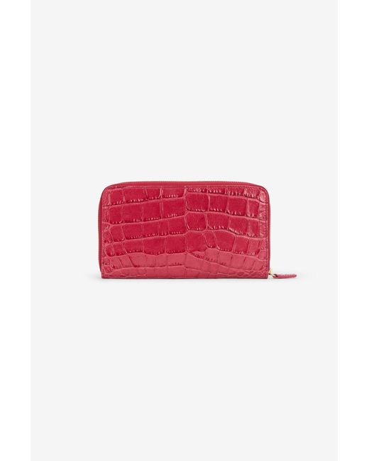 Roberto Cavalli Red Crocodile Effect Zip-Around Wallet