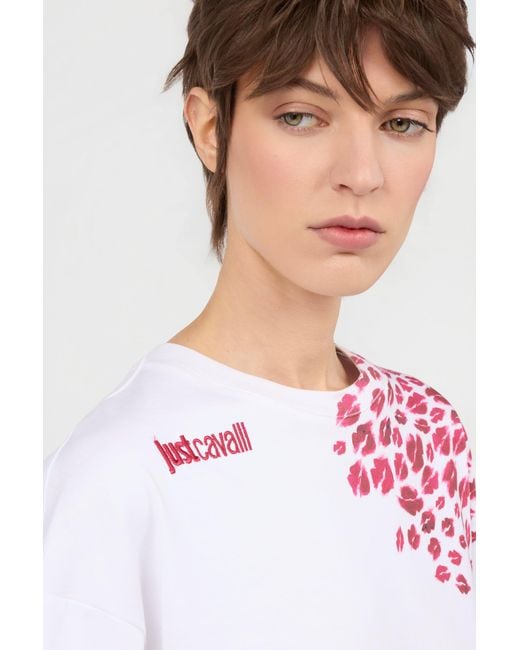 Roberto Cavalli White The Jaguar Kiss Print T-Shirt