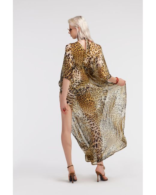 Roberto Cavalli Metallic Long Kaftan With Jaguar Skin Print