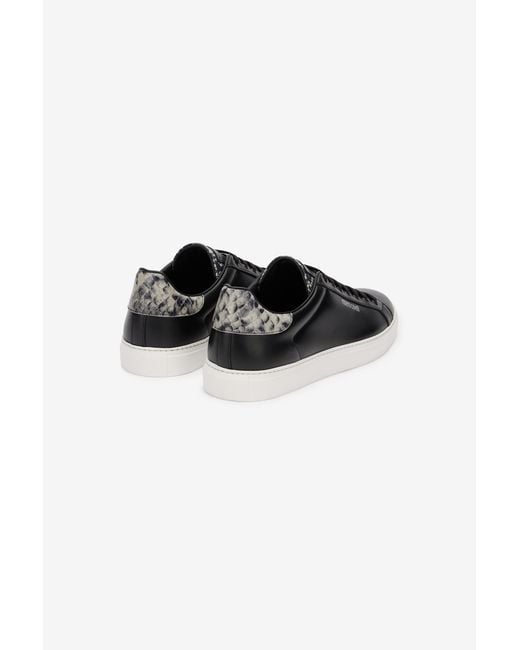 Roberto Cavalli Black Leather Sneaker With Snakeskin-Effect Detail for men
