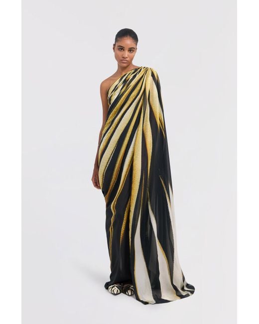 Roberto Cavalli White Ray Of Print Silk Maxi Dress