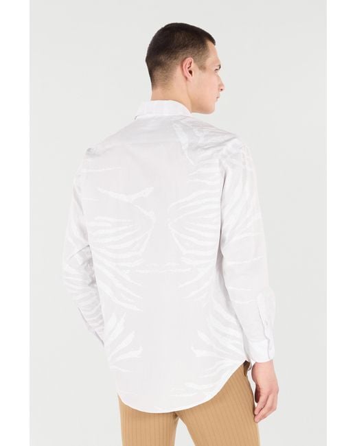Roberto Cavalli White Silk Shirt With Tiger Skin Print for men