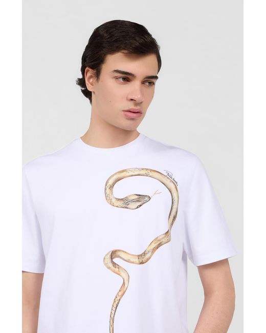Roberto Cavalli Blue T-Shirt With Printed Snake for men