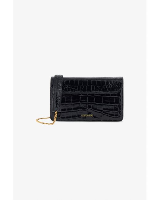 Roberto Cavalli Black Crocodile-Embossed Shoulder Bag