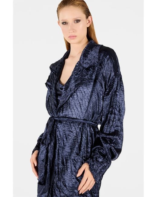 Roberto Cavalli Blue Crinkle Effect Belted Jacket