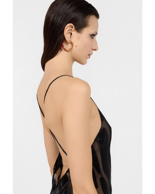 Roberto Cavalli Black Slip Dress With Ray Devoré Print