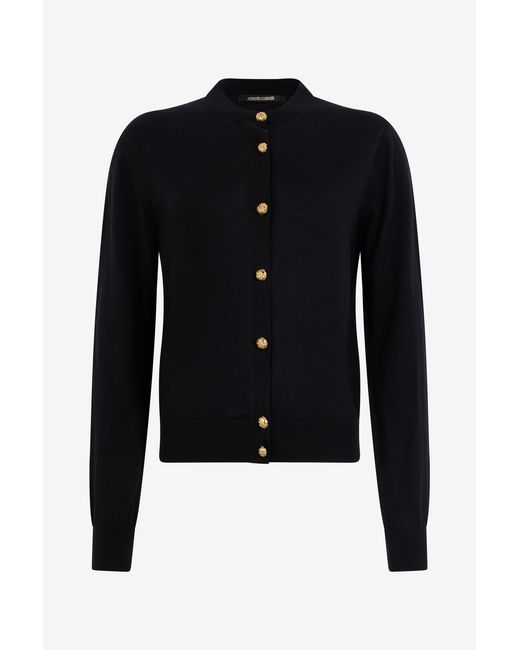 Roberto Cavalli Black Wool Cardigan