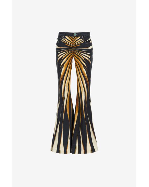 Roberto Cavalli Multicolor Flared Jeans With Ray Of Print