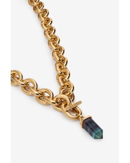 Roberto Cavalli White Chain Necklace With Stone Pendant