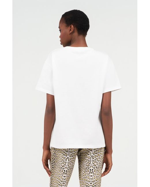 Roberto Cavalli White Cotton T-Shirt With Tigers