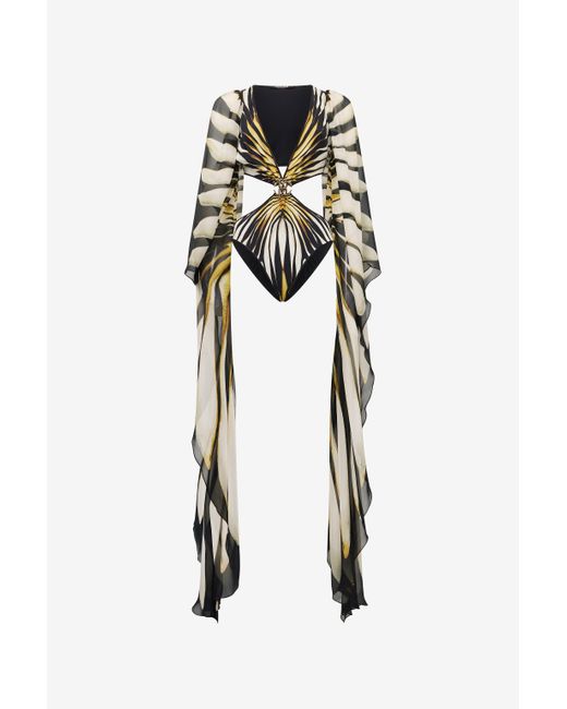 Ray Of Print Cut-Out One-Piece Swimsuit Roberto Cavalli de color White