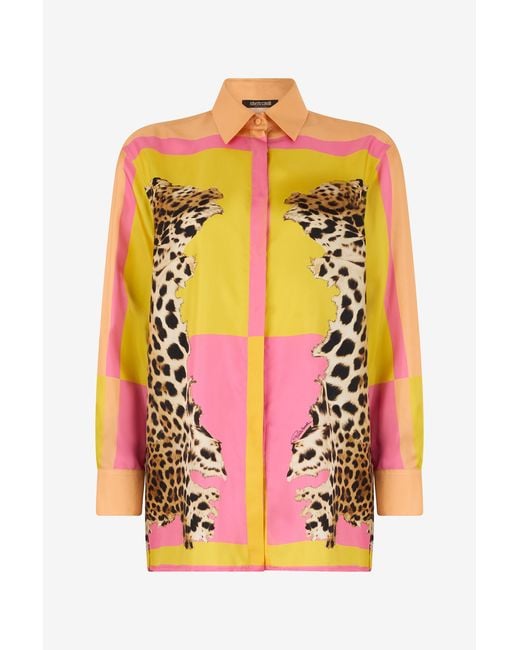 Roberto Cavalli Pink Silk Shirt With Cavalli Pop Print