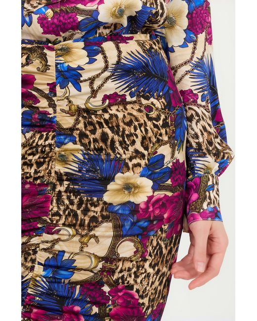 Roberto Cavalli White Flower Leo Print Midi Skirt