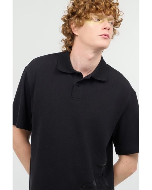 Roberto Cavalli Black Polo Shirt With Monogram And Lettering for men