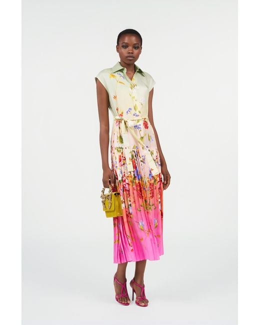 Roberto Cavalli White Long Silk Dress With Miami Flowers Print