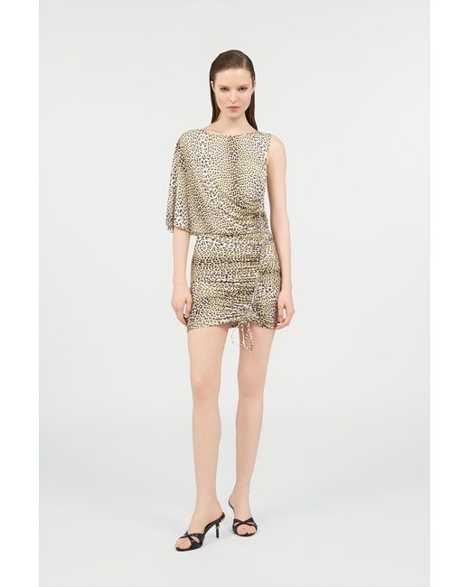 Roberto Cavalli Natural Asymmetric Dress With Pop Jaguar Print