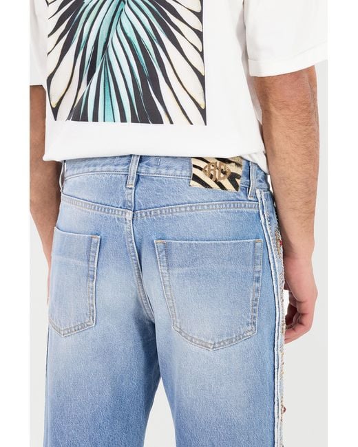 Roberto Cavalli Blue Jeans With Stud And Stone Pattern for men