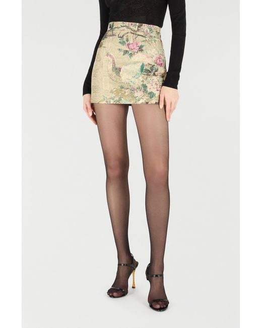 Roberto Cavalli Metallic Miniskirt With Oriental Bird Print