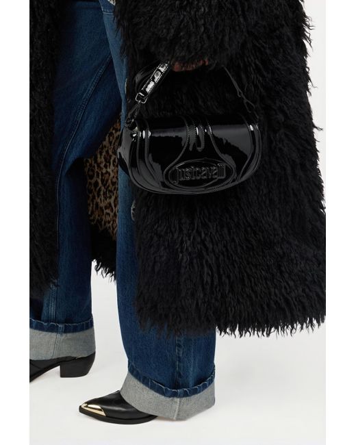 Borsa A Spalla Nera Lucida Con Logo di Roberto Cavalli in Black