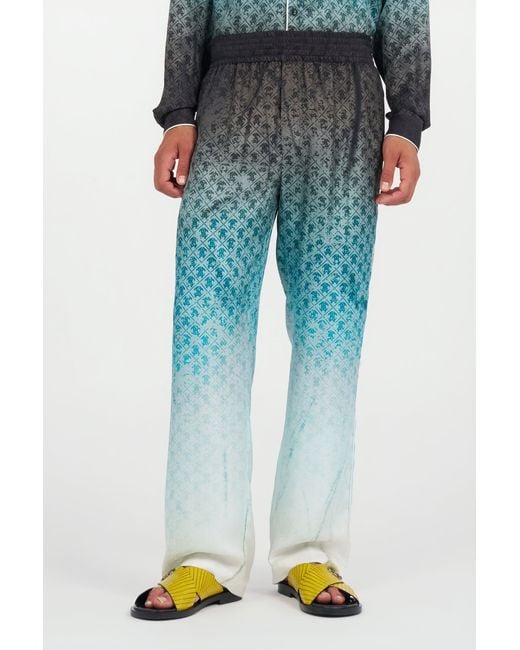 Roberto Cavalli Green Monogram Print Silk Trousers for men