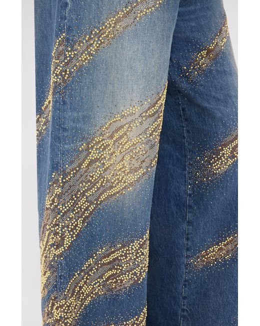 Roberto Cavalli Blue Jeans With Rhinestoned Zebra Pattern