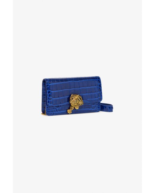Roberto Cavalli Blue Crocodile-Embossed Shoulder Bag