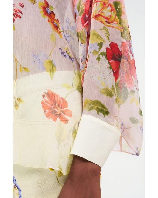 Roberto Cavalli Pink Chiffon Blouse With Miami Flowers Print