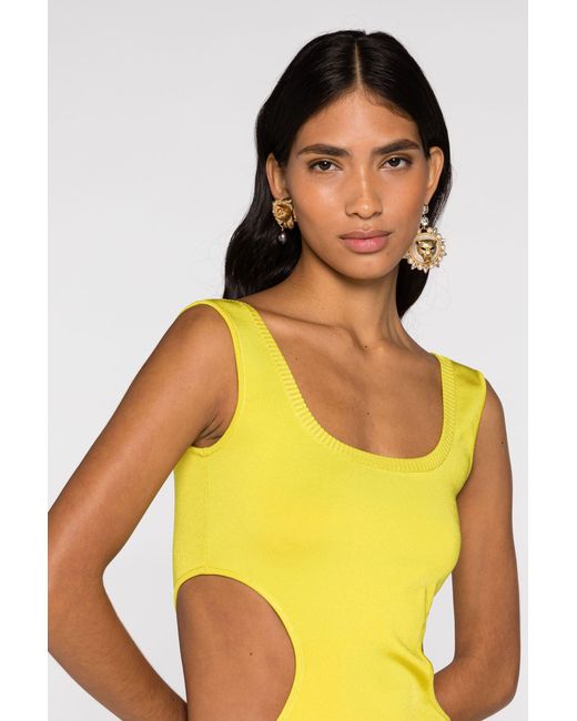 Roberto Cavalli Yellow Cut-Out Knit Mini Dress