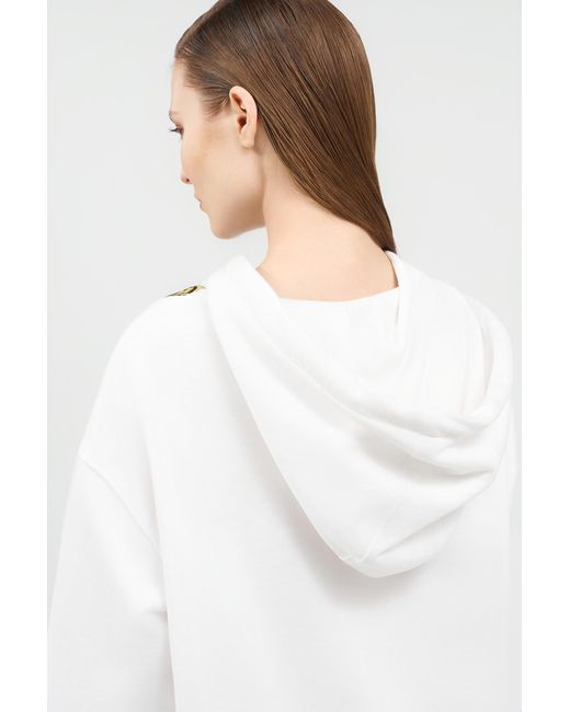 Roberto Cavalli White Sweatshirt Hoodie With Tiger Embroidery