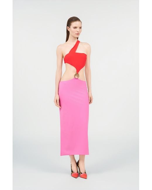 Roberto Cavalli Pink Long Asymmetric Dress With Jewel Detail