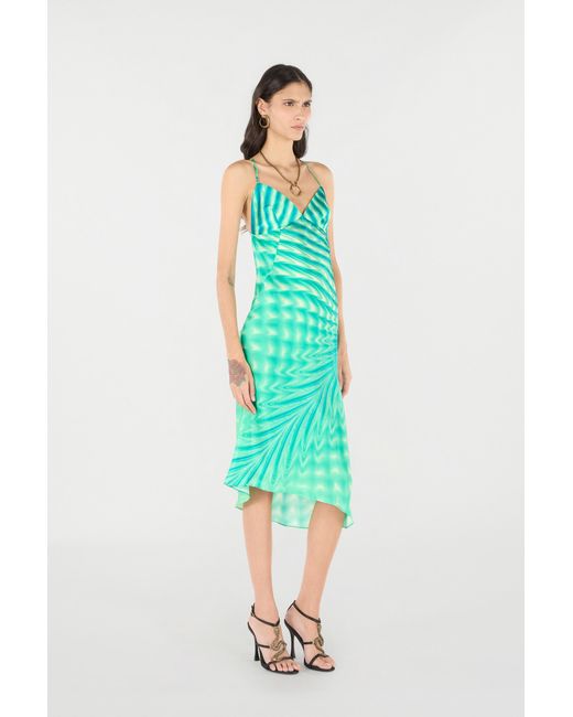 Roberto Cavalli Green Asymmetric Dress With All-Over Print
